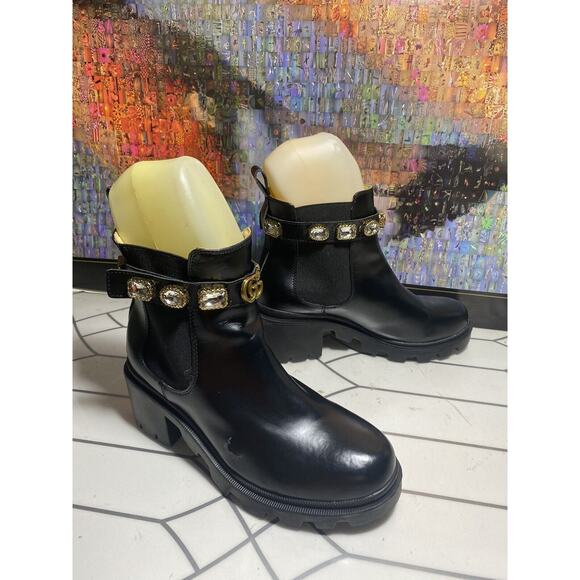 Gucci Trip Black Leather Crystal Embellished Ankle Chelsea Combat Boot EU 41in - Picture 4 of 16
